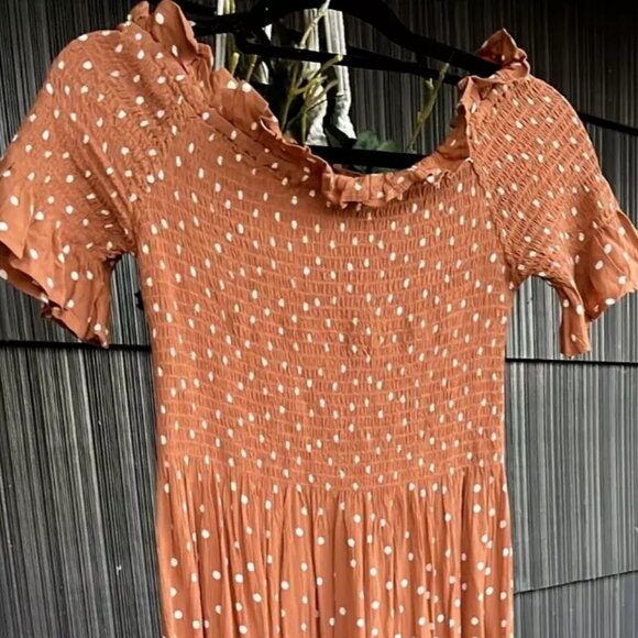 Rip Curl Maxi Dress Flutter Short Sleeve Polka Dot Ginger Size US 10 surf/beach - Picture 3 of 5